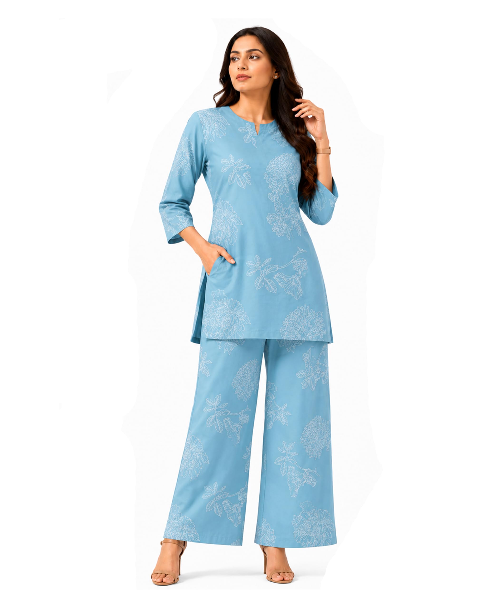 Serenaire Floral Print Co-Ord Set for Women | Premium Printed Top & Wide Leg Palazzo Set | Elegant Casual Two-Piece Outfit-image-18