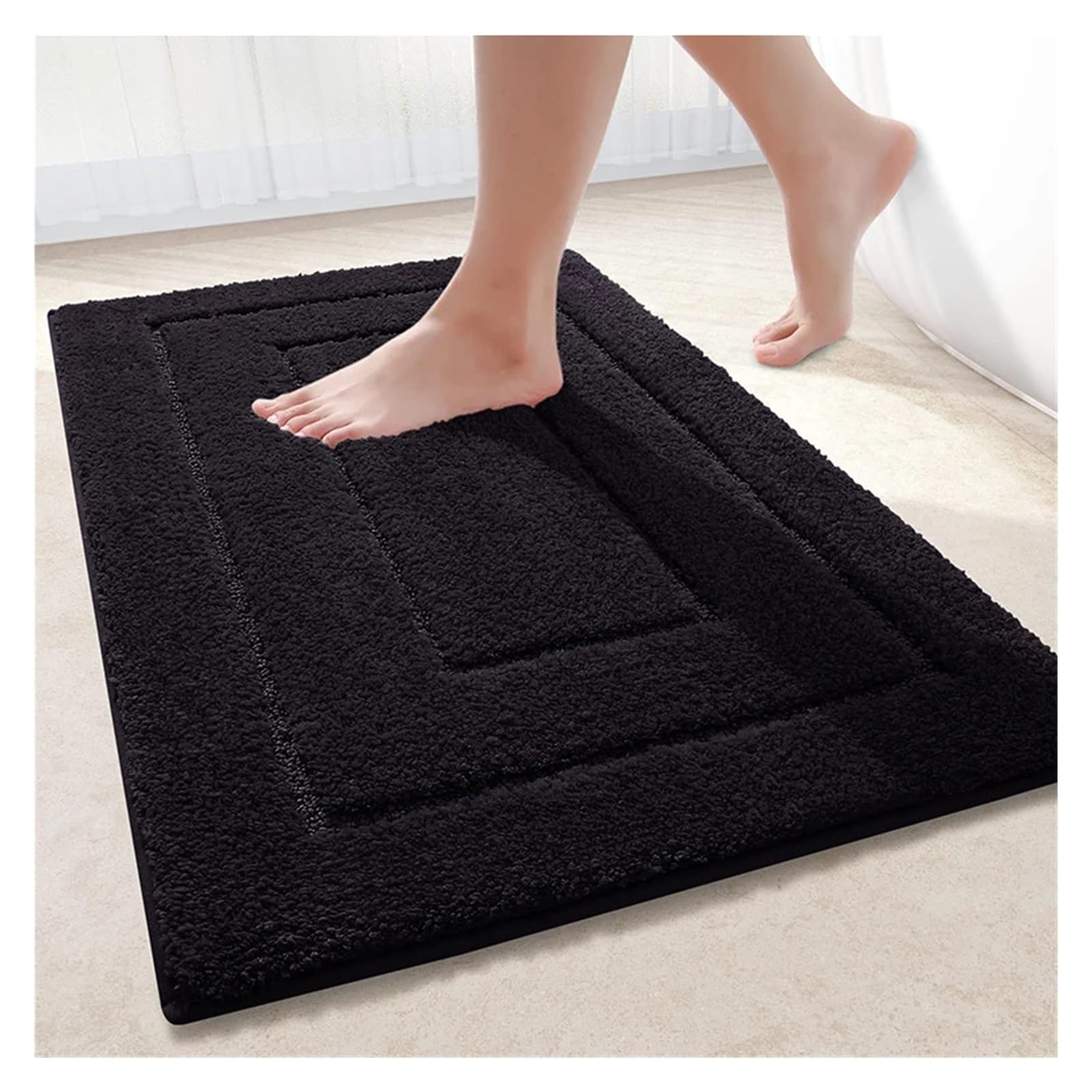 Alfombra de baño de microfibra antideslizante, lavable, absorbente de agua, resistente a la suciedad, alfombra de terciopelo suave (negro, 50 x 80 cm)