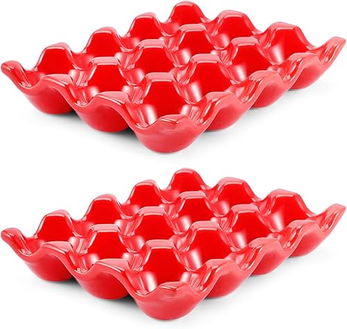 Miniatura 11 de Flexzion Bandeja de Cerámica para 12 Huevos - Portahuevos de Porcelana para Docena Completa Contenedor Organizador de Almacenamiento Soporte