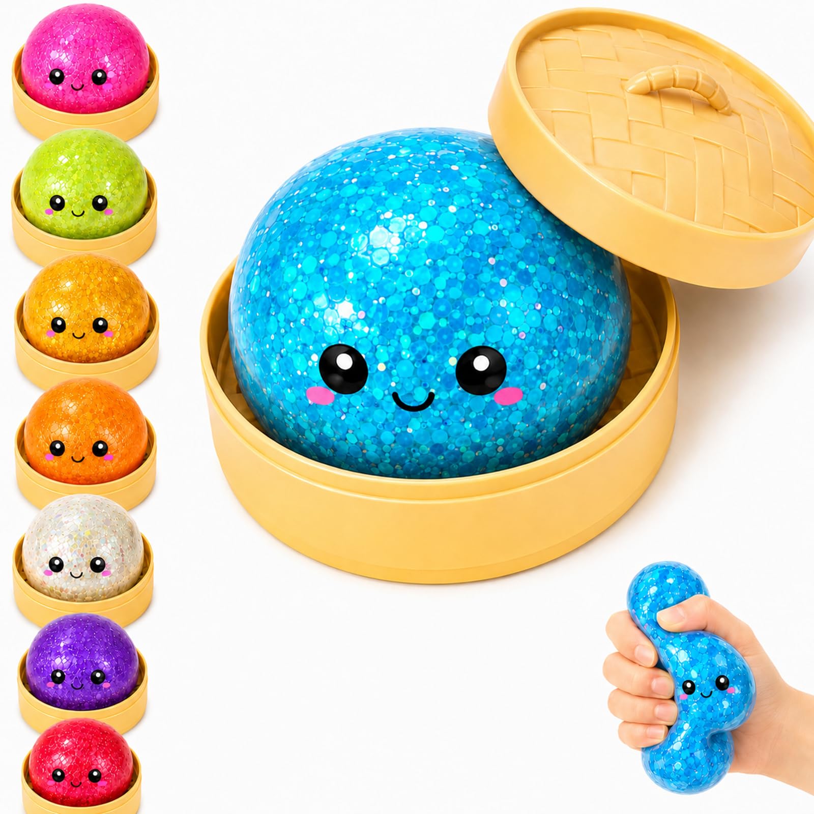 2PCS Dumpling Squeeze Glitter Mystery with Steamer for Desk
