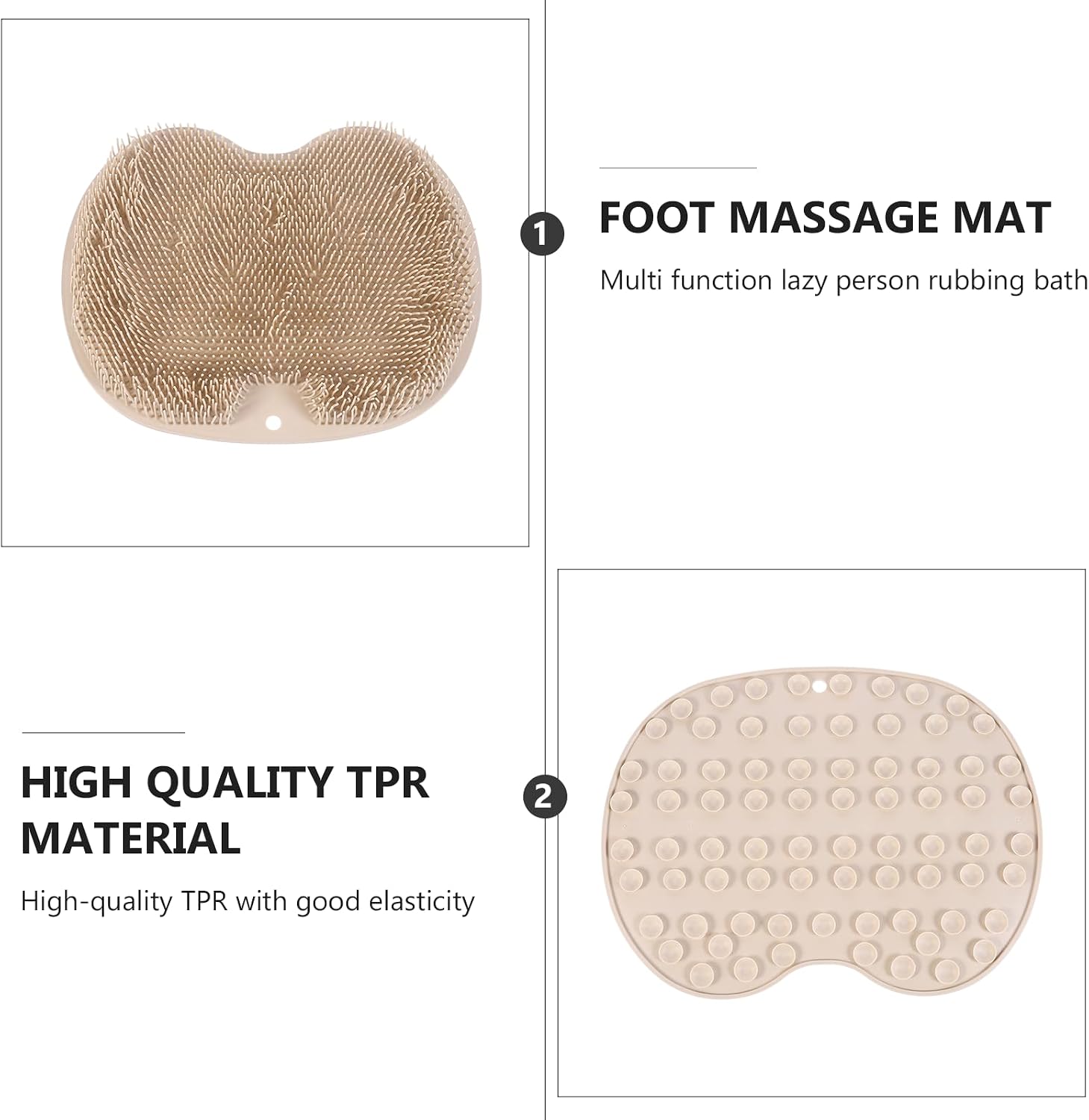 INOOMP Multi-Function Shower Foot Scrubber Massager Mat with Non-Slip Suction Cups Brown for Foot Cleaning and Reflexology in Bathroom Spa Use