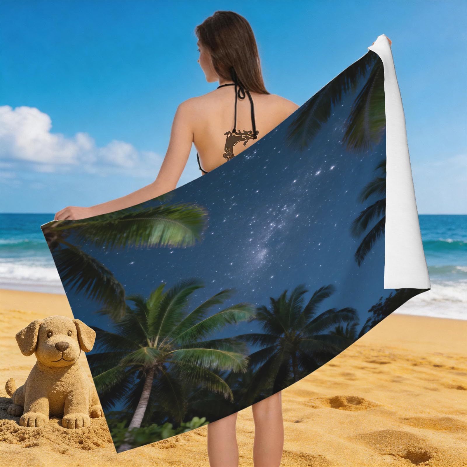 Leichong 3D Palm Tree Beach Towel Large Microfiber Soft Quick Dry for Adults, Tropical Landscape Bath Towel Lightweight Soft Absorbent for Travel Swimming Pool Sports, 80 x 160 cm