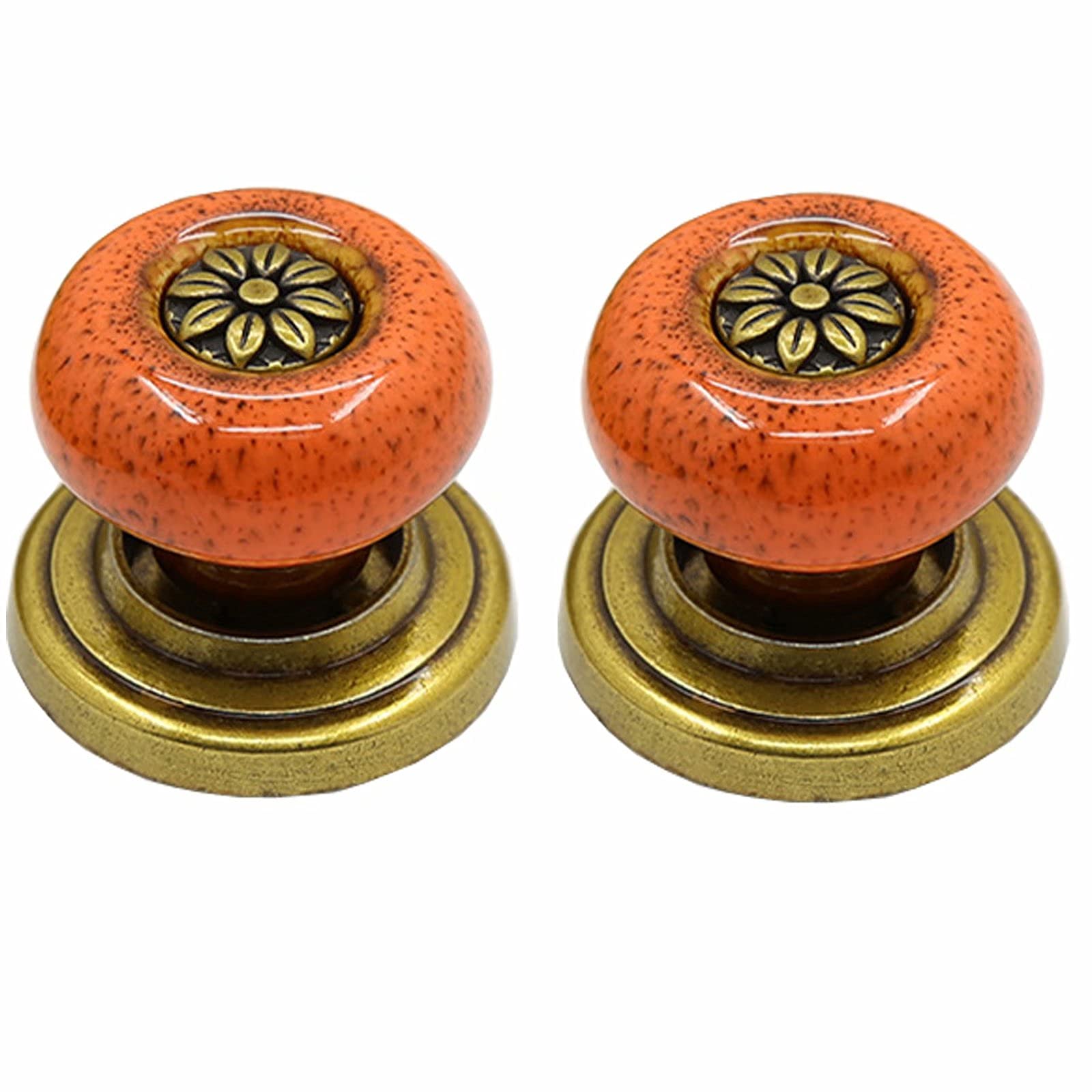 Fbshop(Tm) Leopard Orange 2 Pcs Furniture Knob Ceramic Cabinet Knobs/Drawer Pulls/Ceramic Cabinet Knob/Vintage Shabby Chic Cupboard Handles With Bronze Accessories Fnqg02