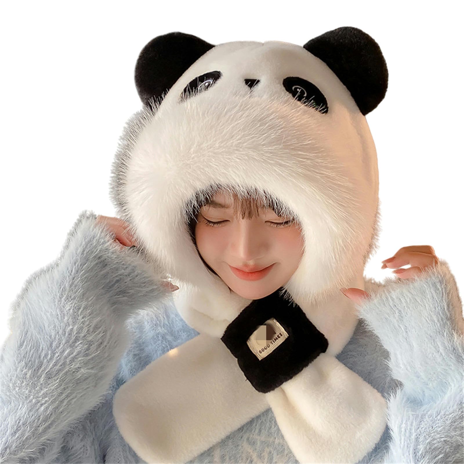 Zestaw rękawic szalik czapka zimowa panda kapelusz szalik uroczy kołnierz ciepły ciepły trzy-w-jeden kapelusz-k58-4 Panda czarna