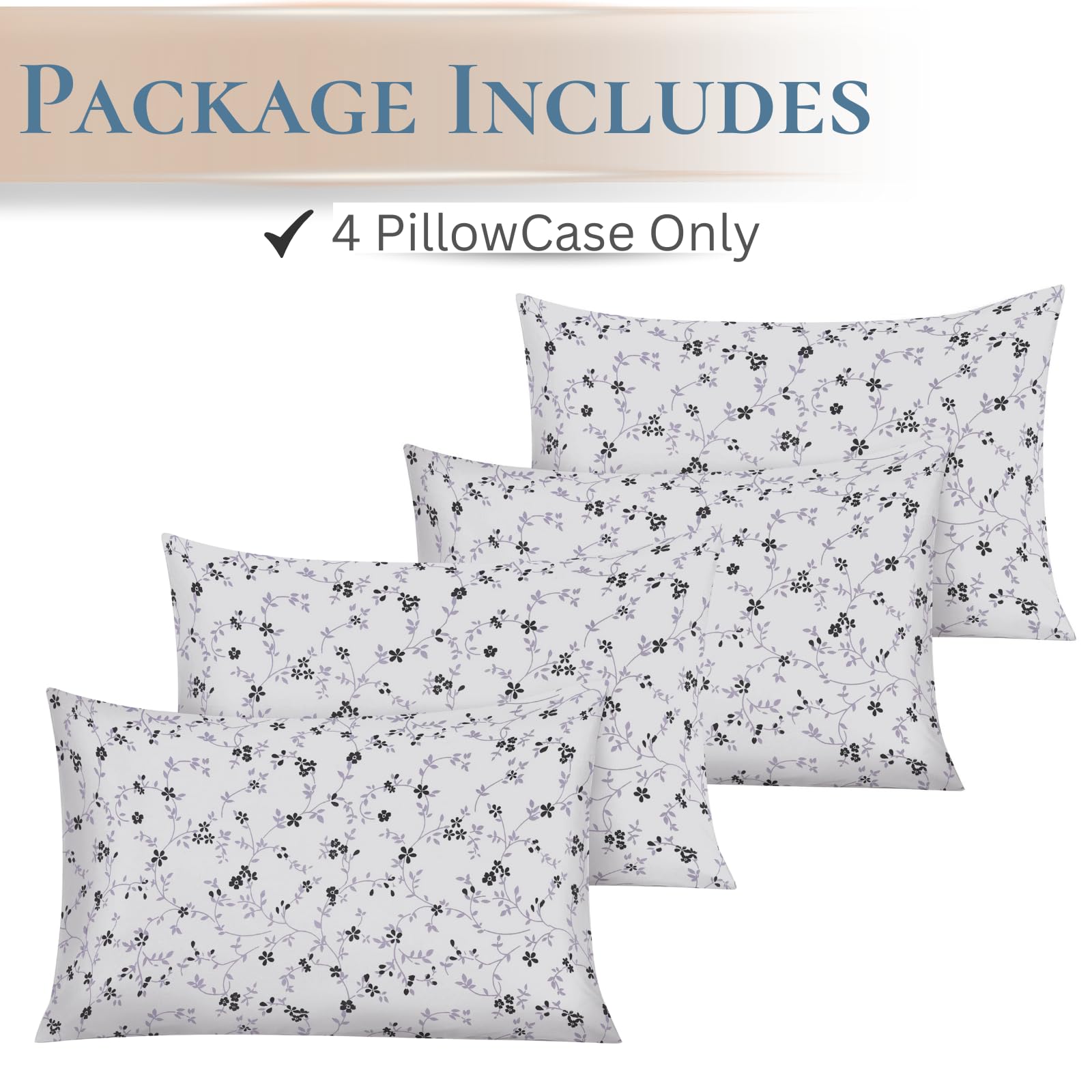EverSoft Bedding Pack of 4 Pillowcases 50x75cm Soft Pillow Cases, Wrinkle Free Easy Care Pillow Covers - Image 2