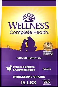 Wellness Complete Health Dry Dog Food with Grains, Natural Ingredients, Made in USA with Real Meat, All Breeds for Adult Dogs (Chicken & Oatmeal, 15-Pound Bag)