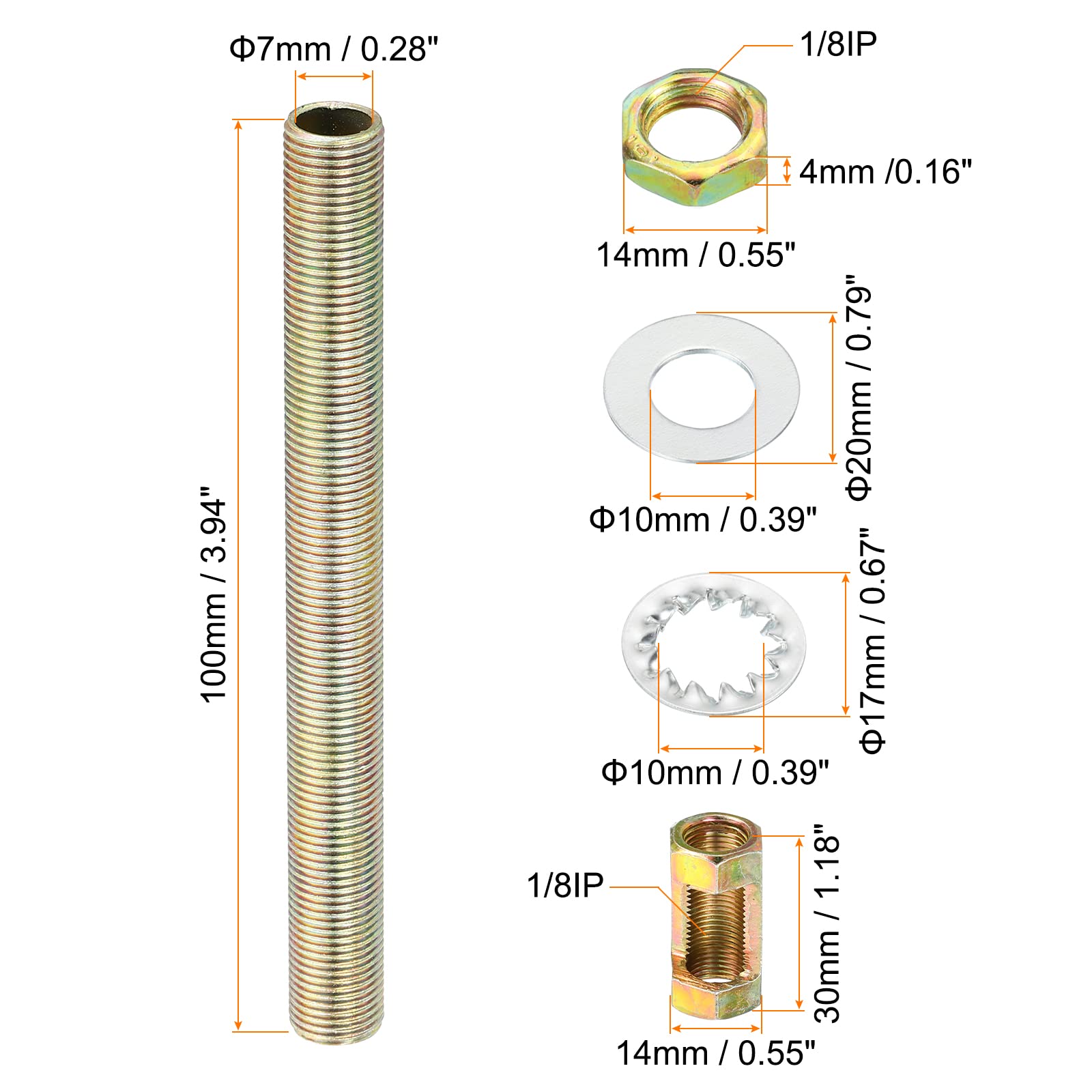 PATIKIL 1/8IP Thread 3.94" Lamp Pipe Kit with Lock Nuts Washers - Image 2
