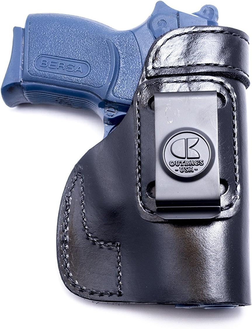 OUTBAGS USA LS2BTUC (Black-Right) Full Grain Heavy Leather IWB Conceal Carry Gun Holster for Bersa Thunder Ultra Compact UC Pro 9mm, .40S&W, .45ACP. Handcrafted in USA.