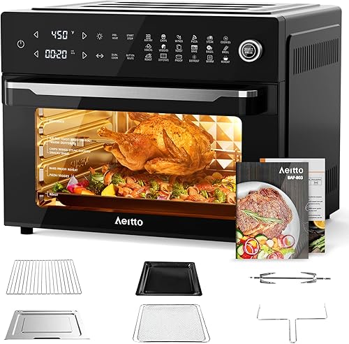 Aeitto® Horno freidora de aire PRO grande de 32 cuartos | Combo de horno tostador | con asador, deshidratador y accesorios completos | freidora de