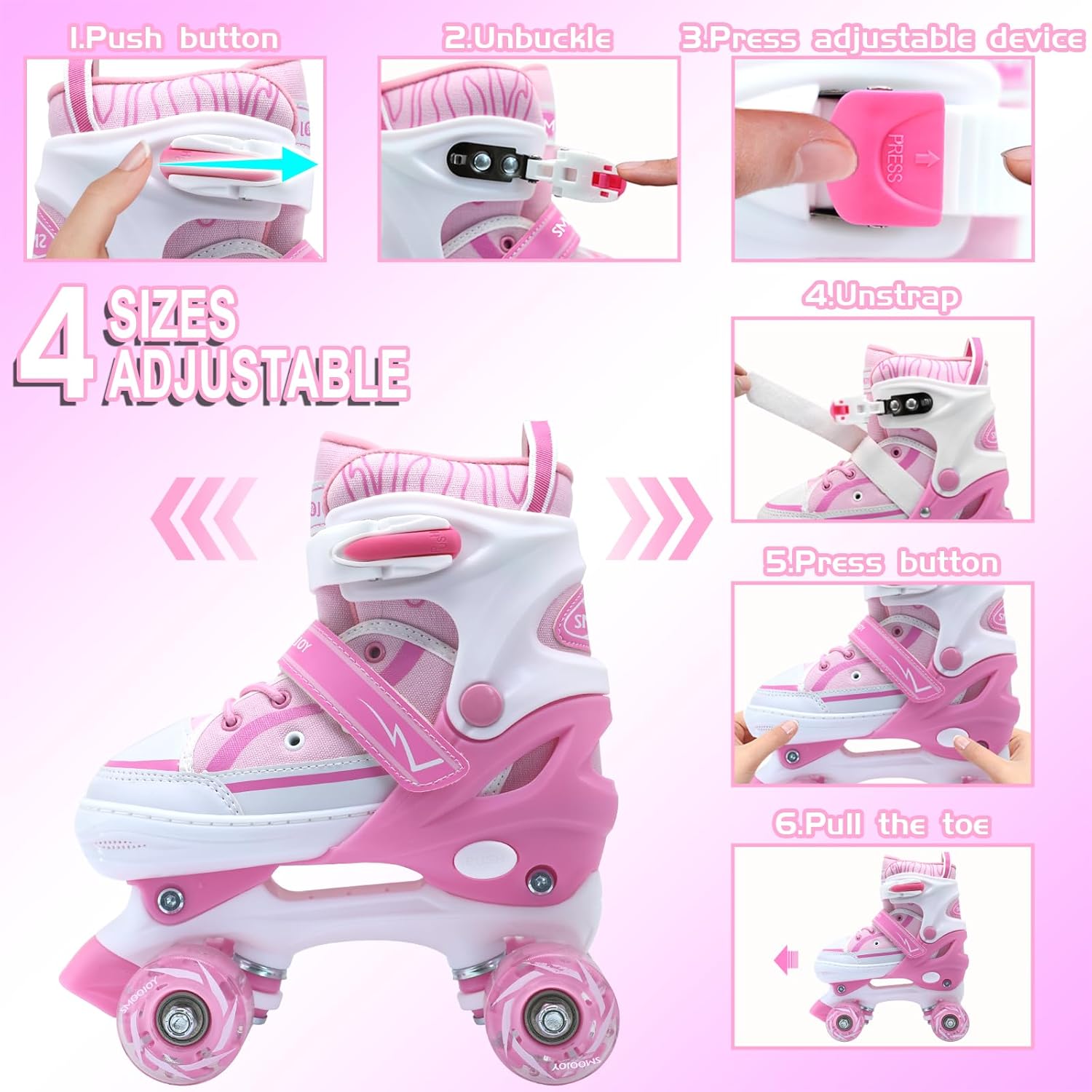 Kids Roller Skates for Boys Girls Youth, Adjustable Light-Up Canvas Quad Skate for Ages 5-8 & 8-12 Beginners' Outdoor Indoor Sports