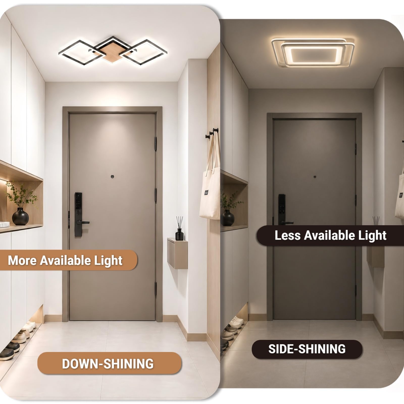 BrightFly LED Techo, 24W Moderna Lámpara de Techo LED, 3100LM Blanco Frío 6500K, Cuadrado Luz de Techo del Para Corredor Baño Cocina Sala de Estar Dormitorio Pasillo