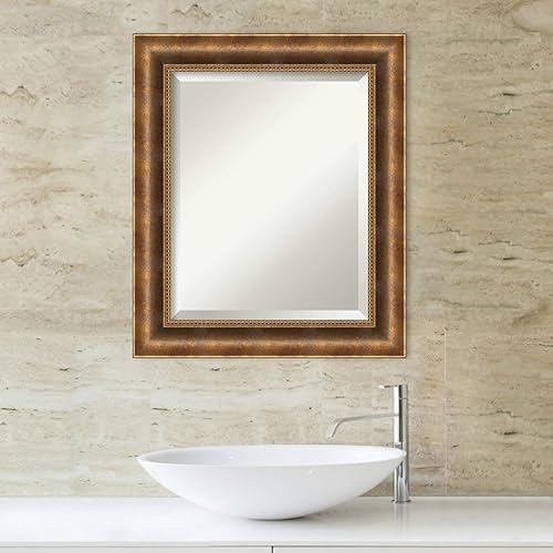 Miniatura 5 de Amanti Art Espejo de baño de madera, espejo de pared de bronce Manhattan para usar como espejo de tocador de baño sobre fregadero (25.5 x 21.5