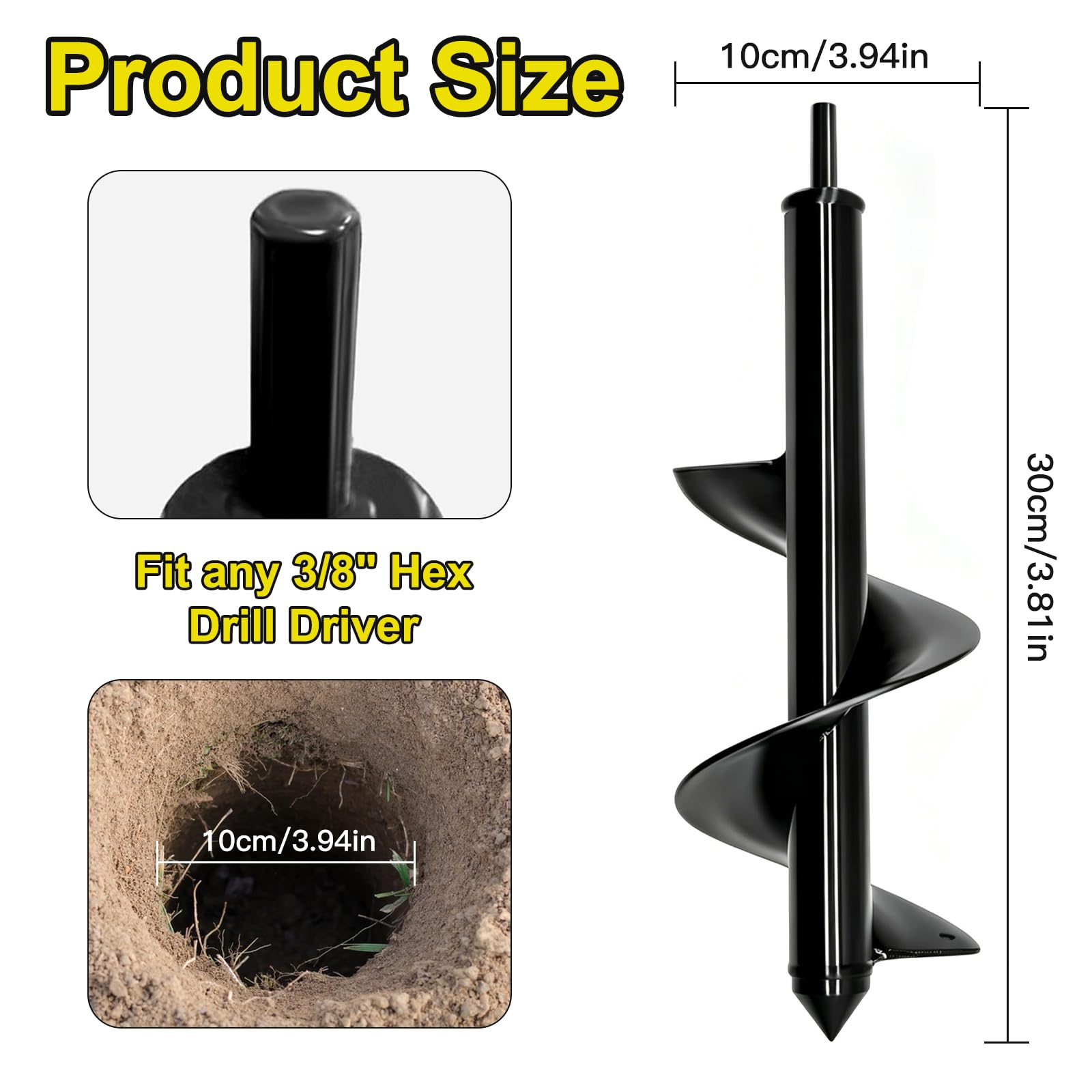 Trivella da 10 x 30 cm per trapano e avvitatore a batteria, punta elicoidale da giardino per bulbi da fiori, verdure, pali di recinzione, trapano per giardino, leggera ed efficiente