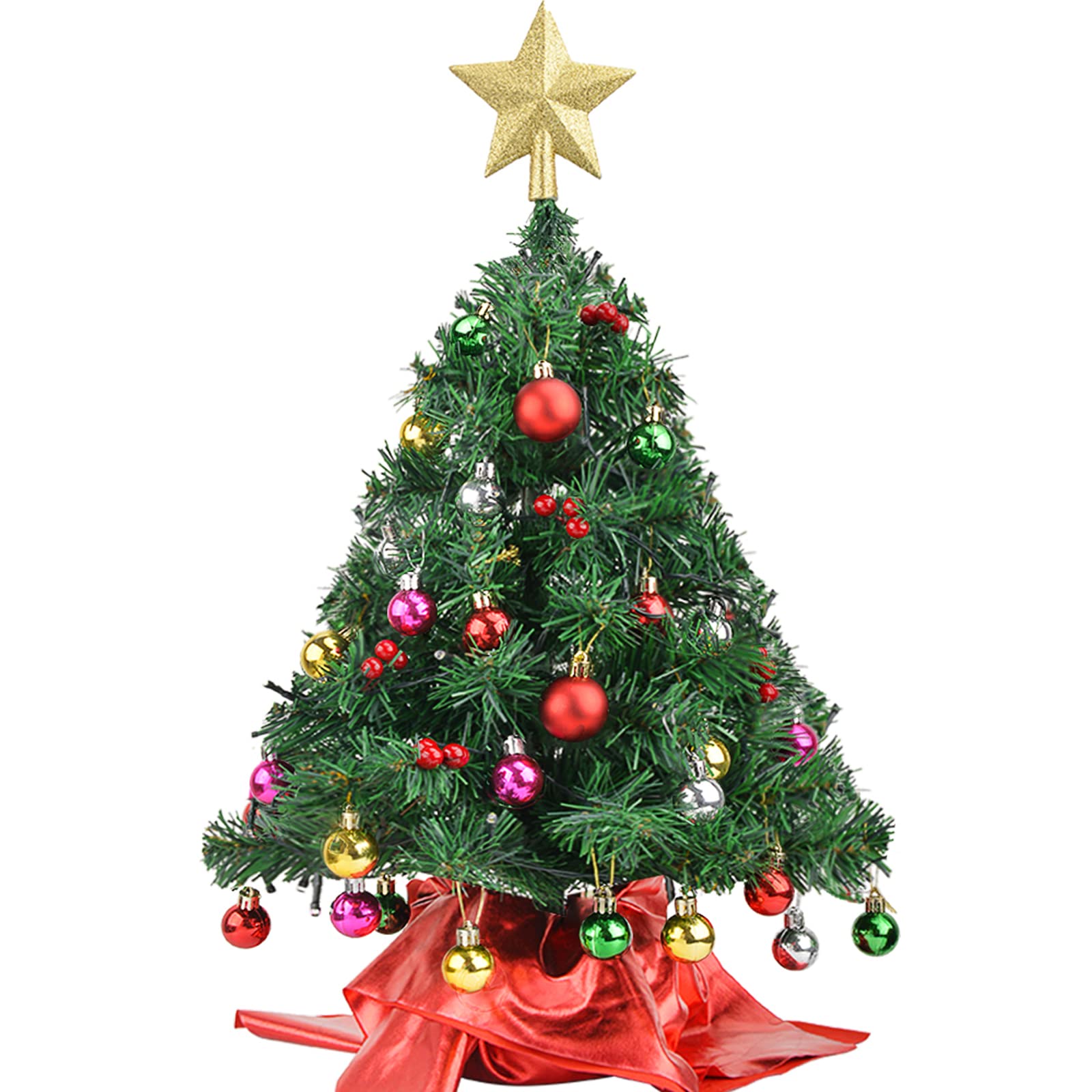 Victostar Artificial Christmas Tree Mini Xmas Pine Tree with Decorations 20 Balls Star Tree Tops 50 Warm Yellow LED Lights Indoor Decorative Mini Xmas Tree (Big Ball)