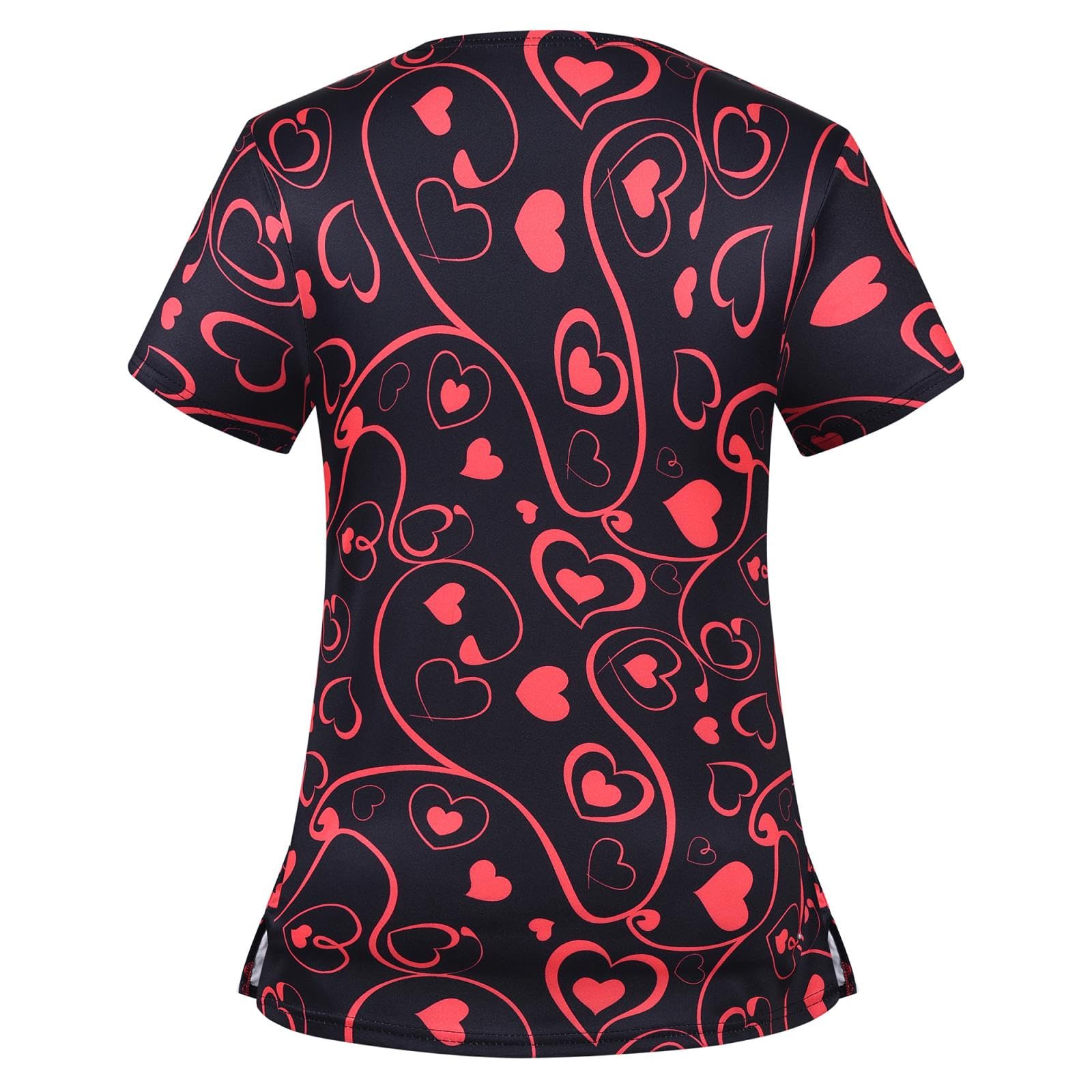 Valentines Day Scrub Tops Women Short Sleeve Vneck Love Heart Printed Nurse Working Uniforms Holiday Pocketed Tshirt