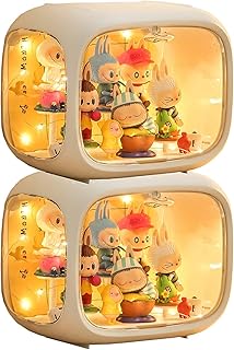 Display case for Figures with Light Adjustable Display Stand Clear Acrylic Display Box with Door Dust and Moisture Proof Suitable for Lego Collectibles Action Figures Pop Mart (2pack)