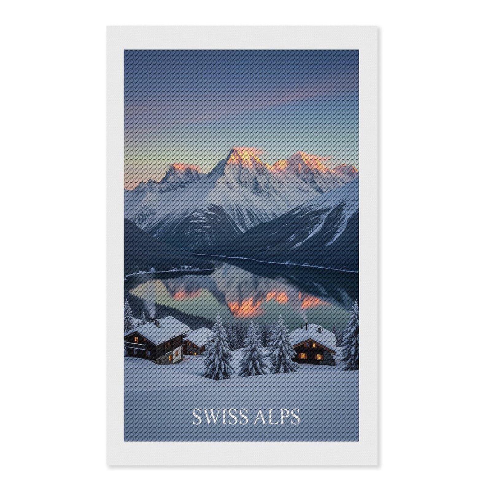 Junmoney Swiss Alps Winter Landscape DIY Diamond Art Canvas Kit 12"x20", Pleasing Wall Art Project, Easy Handmade Project, Living Room Decor