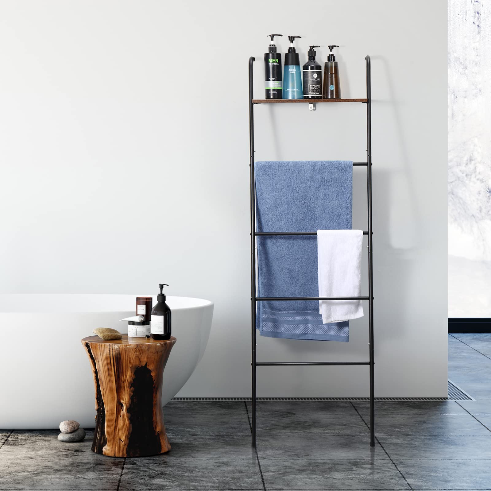 Nandae Portasciugamani da Terra con 5 Livelli Bianco Portasciugamani Autoportante Porta Salviette in Metallo per Bagno