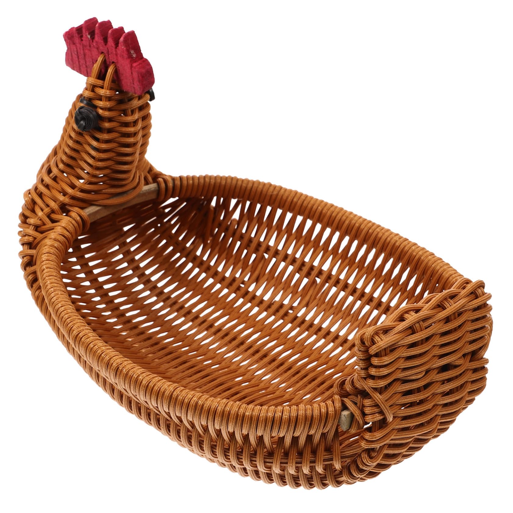 HOLIDYOYO Rattan Chicken Basket Woven Fruit Storage Basket for Home Egg Holder Decorative Easter Brown Chicken Design 1pc