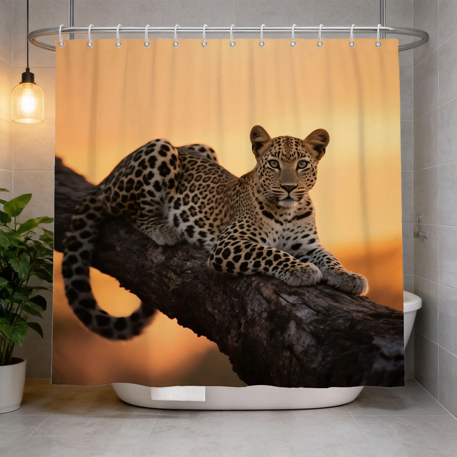 Hongduo 3D Panther Shower Curtain for Stalls Bathtubs Savanna Animals Bathroom Decor Shower Curtain Set Polyester Fabric Waterproof 200x200cm/79X79 Inch with Hooks