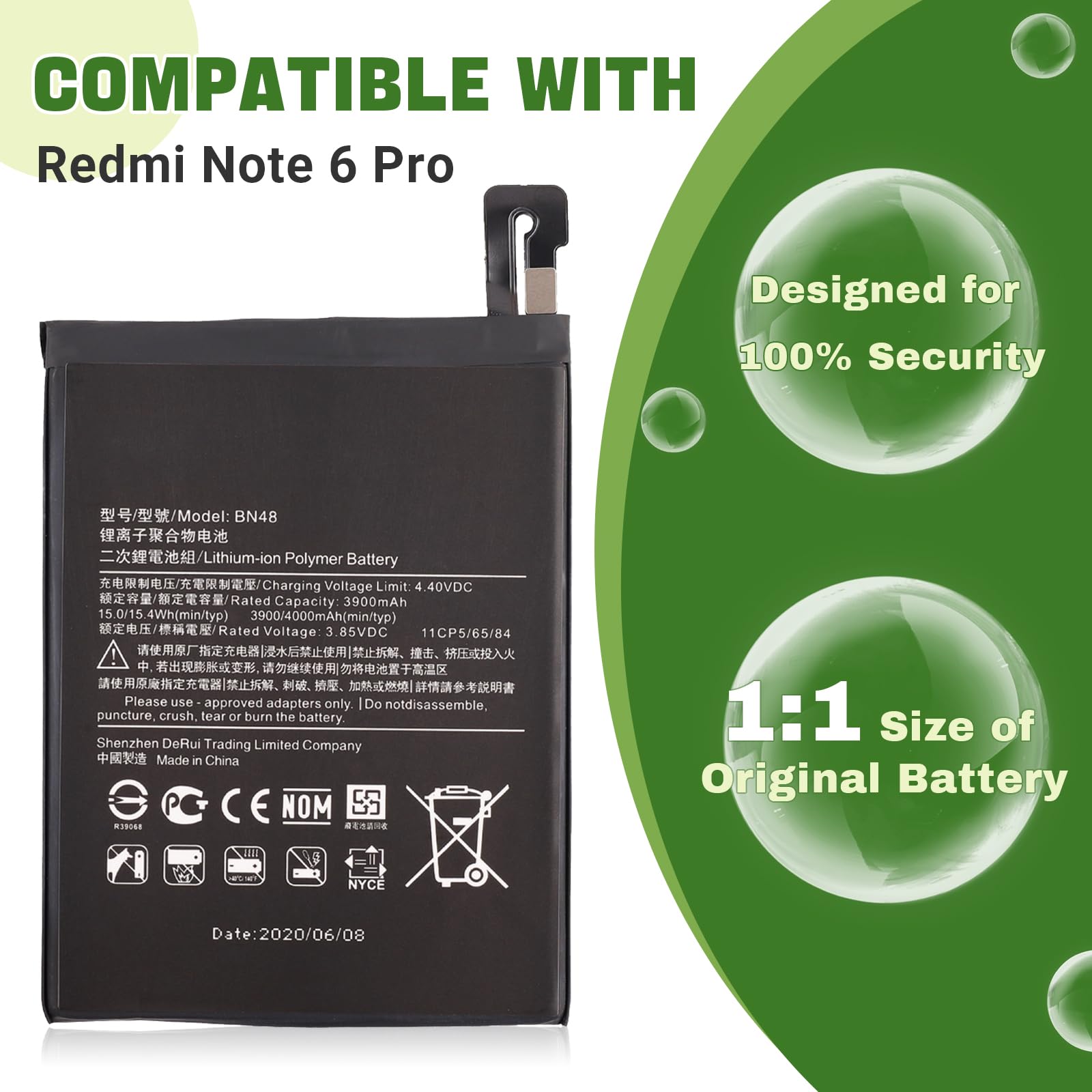 Batterie Compatible Xiaomi Redmi Note 6 Pro - Marque OuiSmart® - Modèle BN48 + Outils - Neuf Sous Blister
