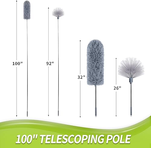 Miniatura 10 de IVYROLL Plumero con poste de extensión para limpieza (kit de 2 cabezales de microfibra), plumero de plumas de 100 pulgadas de largo para techos