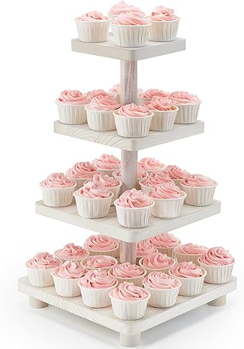 Miniatura 1 de Soporte redondo para cupcakes de 3 niveles, soporte de madera para pasteles con decoración de bandeja escalonada, soporte rústico para tartas,