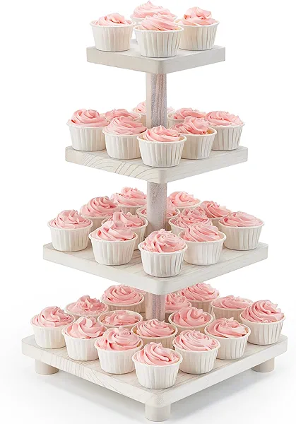 VIVIRBIEN 4 Tier Cupcake Stand,Wood Cake Stand with Tiered Tray Decor,Rustic Cake Stand,Cupcake Display for Home Tea Party, Birthday, Wedding, Farmhouse Decor,Woodland Baby Shower…