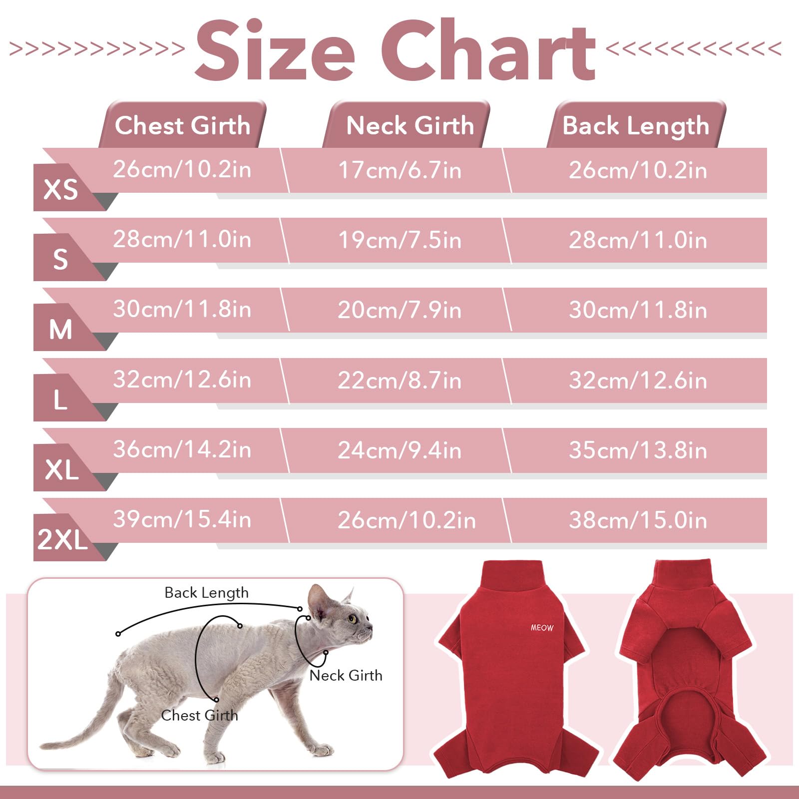 Cat Jumper, Cat Recovery Suit Long Sleeve & Open Belly(Red, M) - Image 2