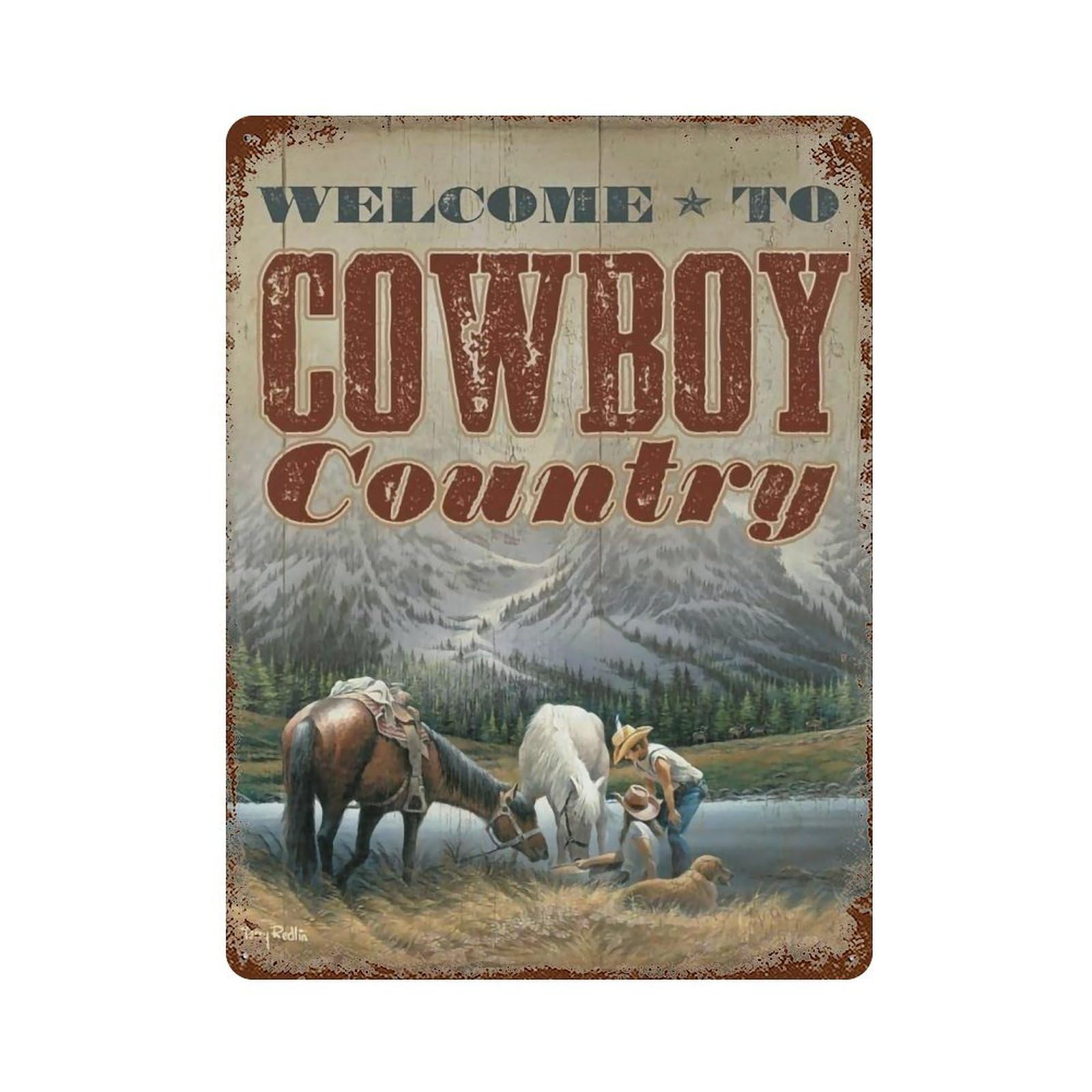YHGERTKU Cowboy Wall Art Retro Iron Vintage Metal Tin Sign Poster Modern Decor for Living Rooms Gift 40x30cm