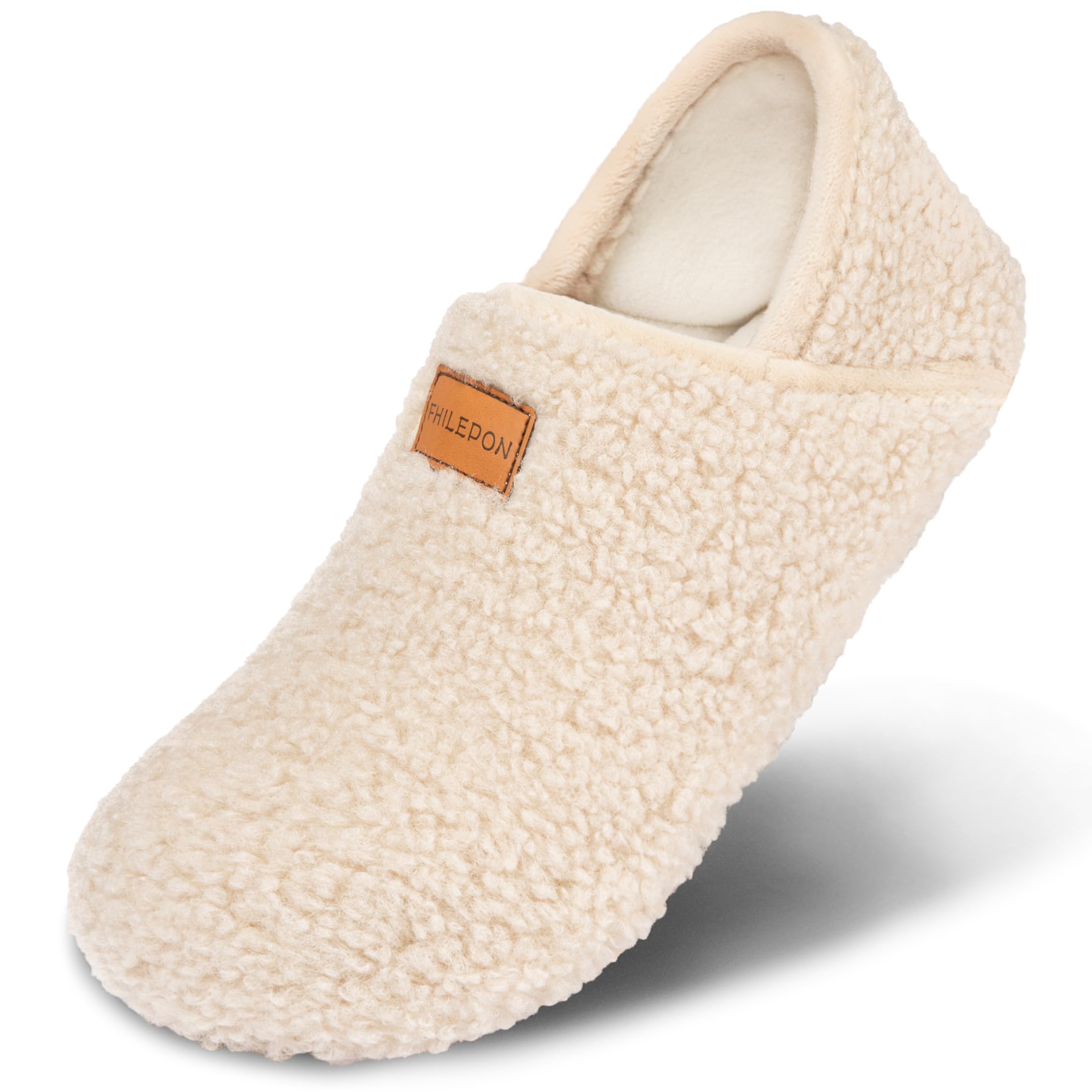 FHILEPON House Slippers for Women Soft-Lightweight House Shoes Men’s Furry Slippers Socks with Rubber Sole for Indoor Outdoor Use