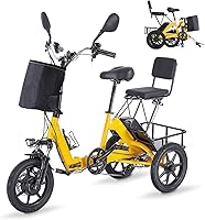 DRNANLIT E-Trike Electric Bike: 350W Folding 3-Wheel Ebike, 2 Seats, 45-Mile Range, Removable Battery for Seniors & Adults