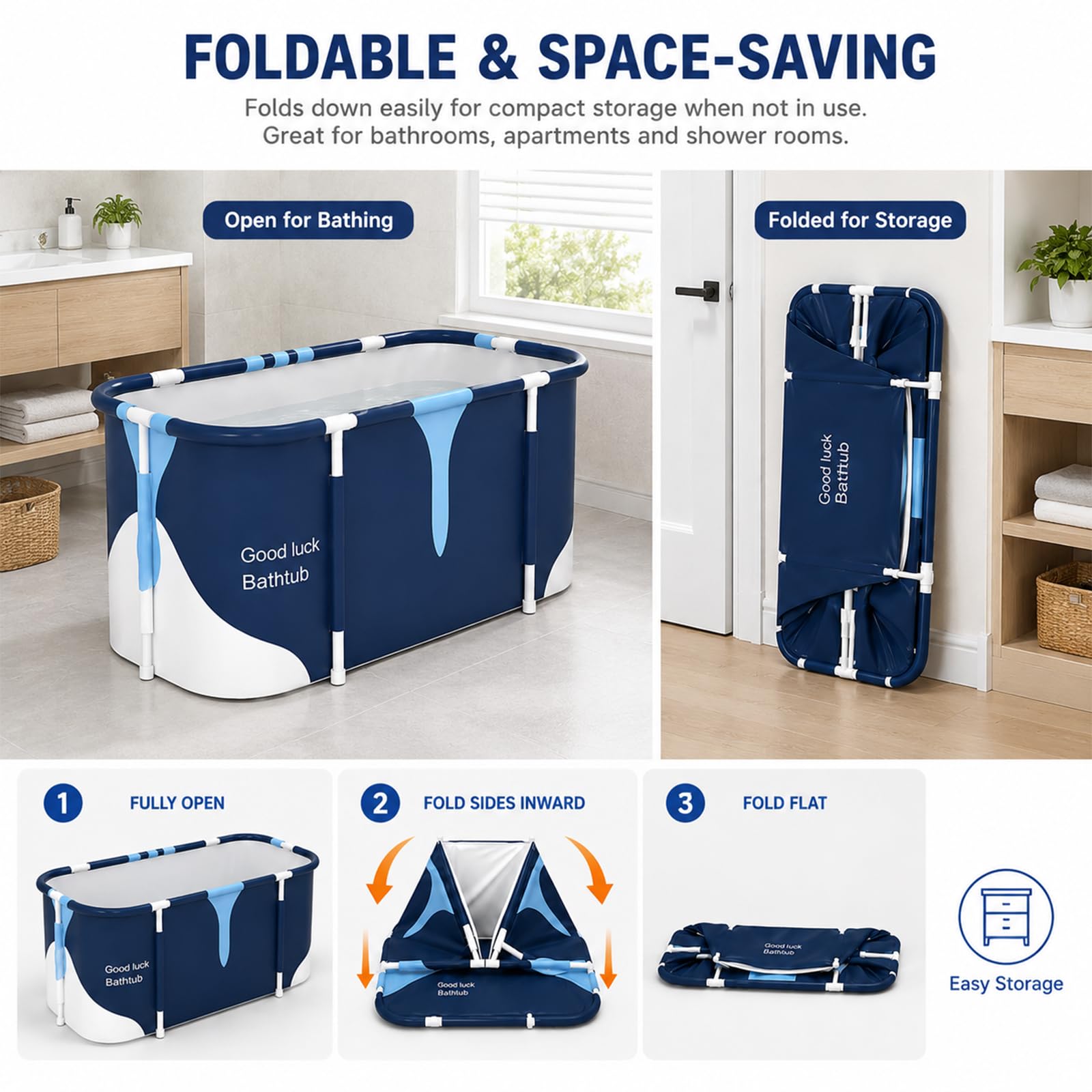 55 pollici Vasca da bagno portatile, vasca da bagno pieghevole, vasca da bagno indipendente per bagno caldo e di ghiaccio, vasca da bagno SPA per bagno, doccia, vasca da bagno portatile per ghiaccio