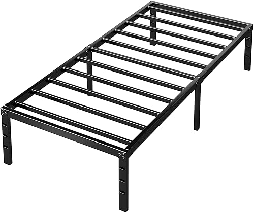 Miniatura 9 de Base de cama metálica de plataforma de 14 pulgadas de altura, no necesita somier, base de cama tamaño individual con listones de soporte resistentes