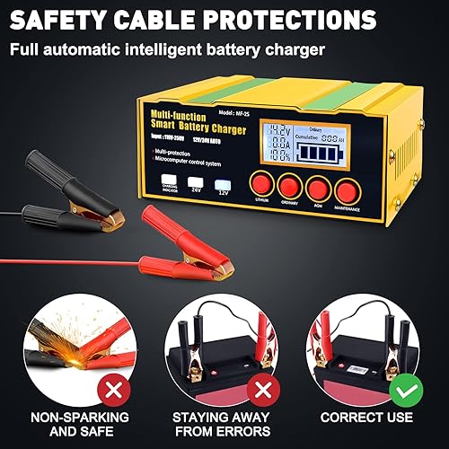 Miniatura 3 de TPE Cargador de batería inteligente de 12 V y 24 V con núcleo de cobre puro para reparación de pulsos, arranque/parada, cargador de batería