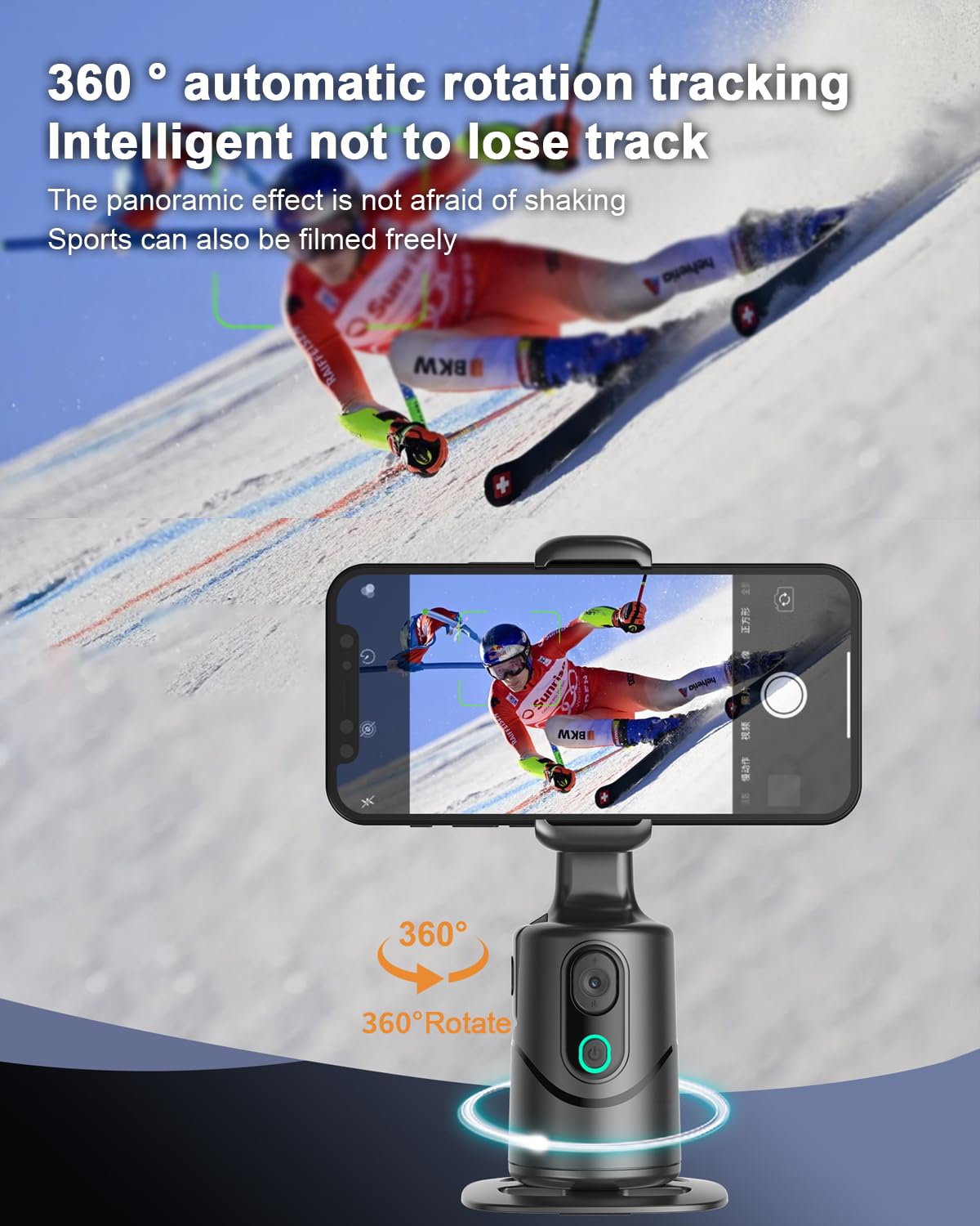 Handy Stativ mit Automatische Gesicht Verfolgung, 360° Drehung Verfolgung, Keine App, Selfie Stick Stativ mit Fernbedienung und Gestensteuerung für Vlog/Tik Tok Live Videoaufnahme