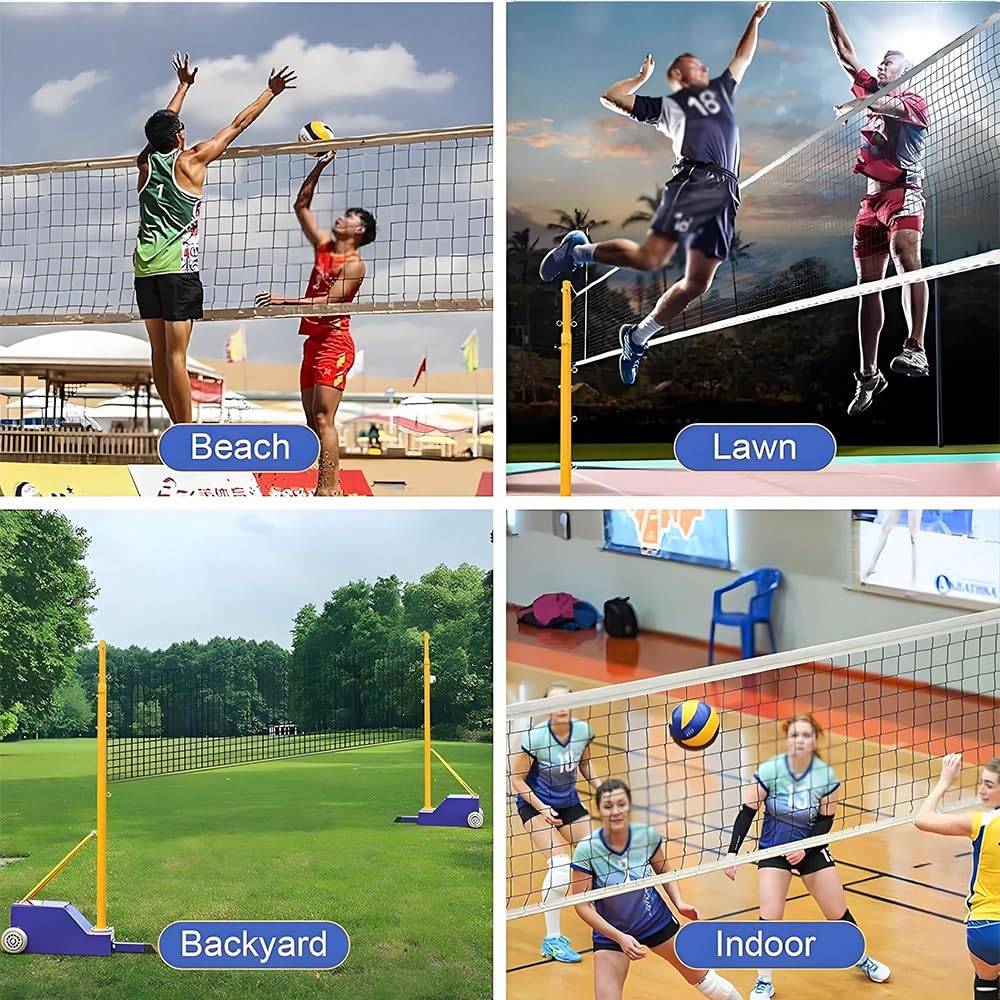 Set Reti Pallavolo Resistenti, Supporto Rete Badminton Portatile,Pali Pallavolo Per Interni Ed Esterni Con Base Riempibile,Altezza Regolabile 5 A 6,9 Piedi, Per Campi Sportivi Giardino
