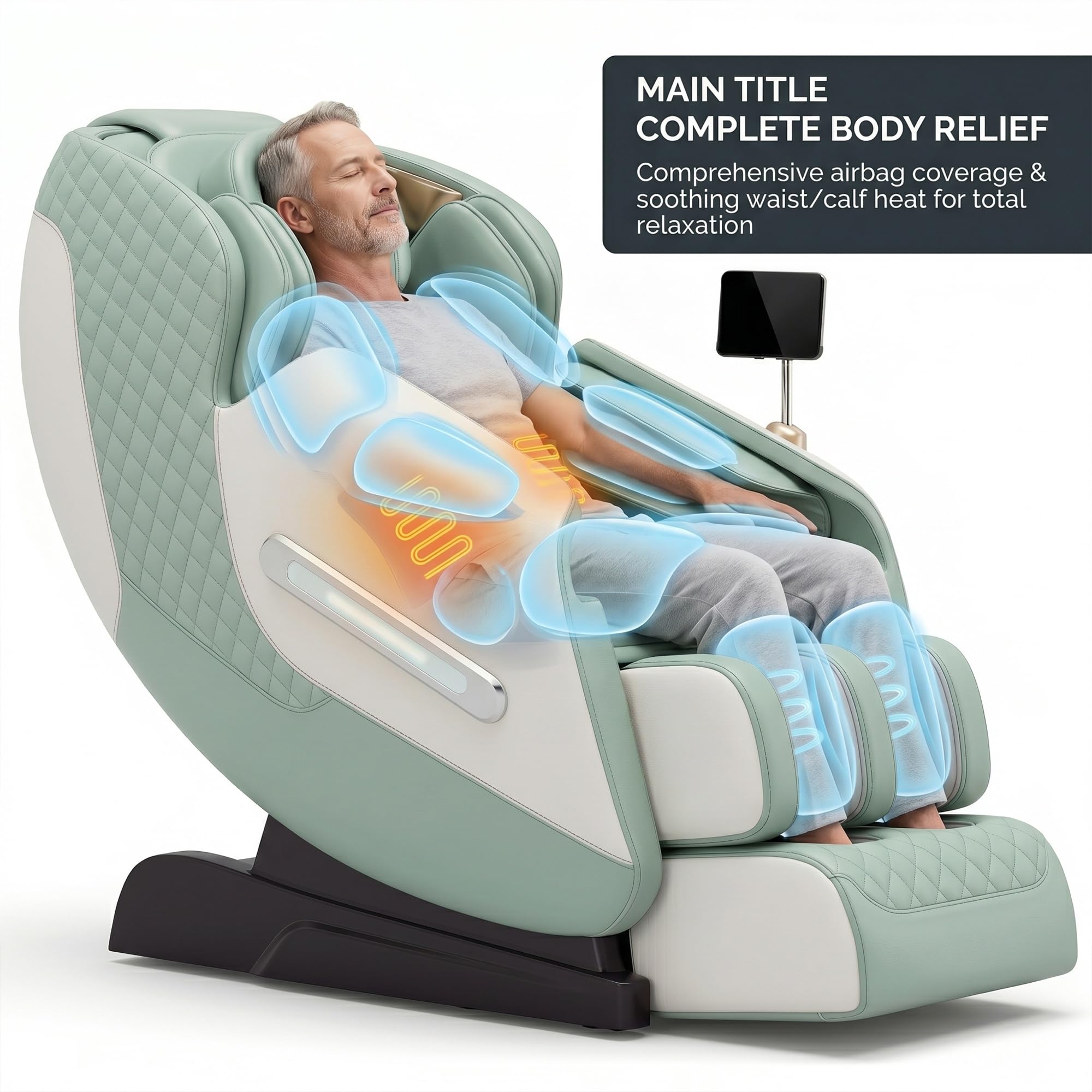 Poltrona Massaggiante 4D Zero Gravity con Binario SL, Chip AI, 25 Modalità, Airbag Full Body, Calore, Altoparlanti Bluetooth, Touch Screen LCD(Groen)