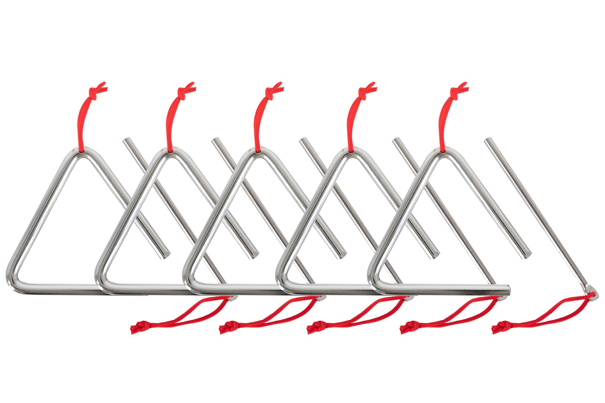 Triangle Classic Cantabile avec Maillet 10 cm Set de 5, Réponse rapide | Matériau: acier rond de 8 mm, Longueur des côtés: 10 cm (4 pouces), Poids: env. 104 g, Cordons rouges solidement fixés