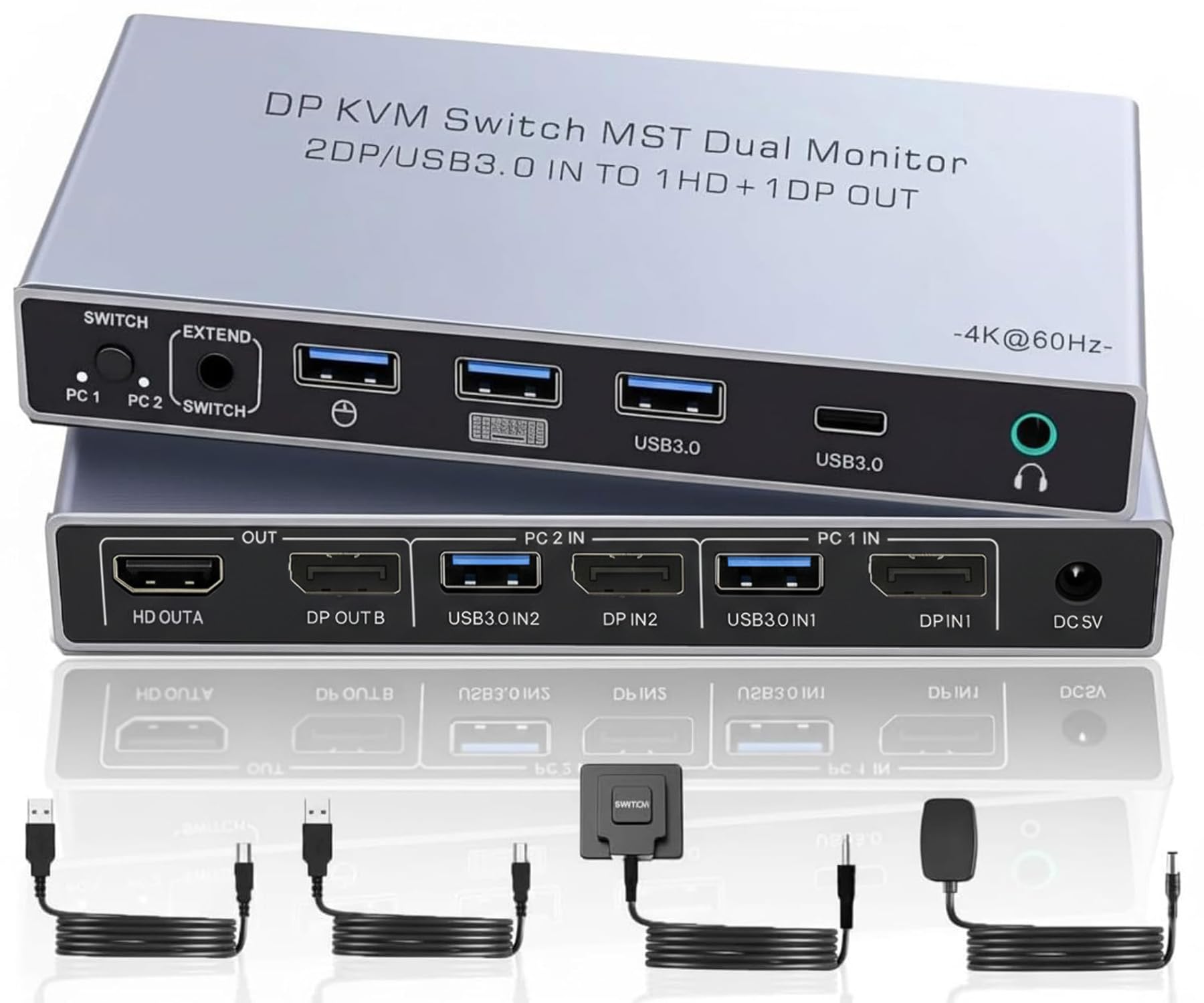 Dual Monitor Displayport KVM Switch 2 Monitors 2 Computers 4K 60Hz HDMI+DP 4 USB3.0 KVM Switcher 2DP in HDMI+DisplayPort Output KVM Switcher for 2 PC Sharing Keyboard Mouse Mic and Audio Output (Gray)-picture-18