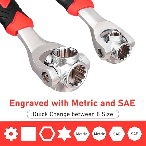 Miniatura 5 de Toolwiz Llave universal 52 en 1 ajustable multifuncional con cabeza giratoria de 360 grados, para quitar tornillos, tuercas, sujetadores para
