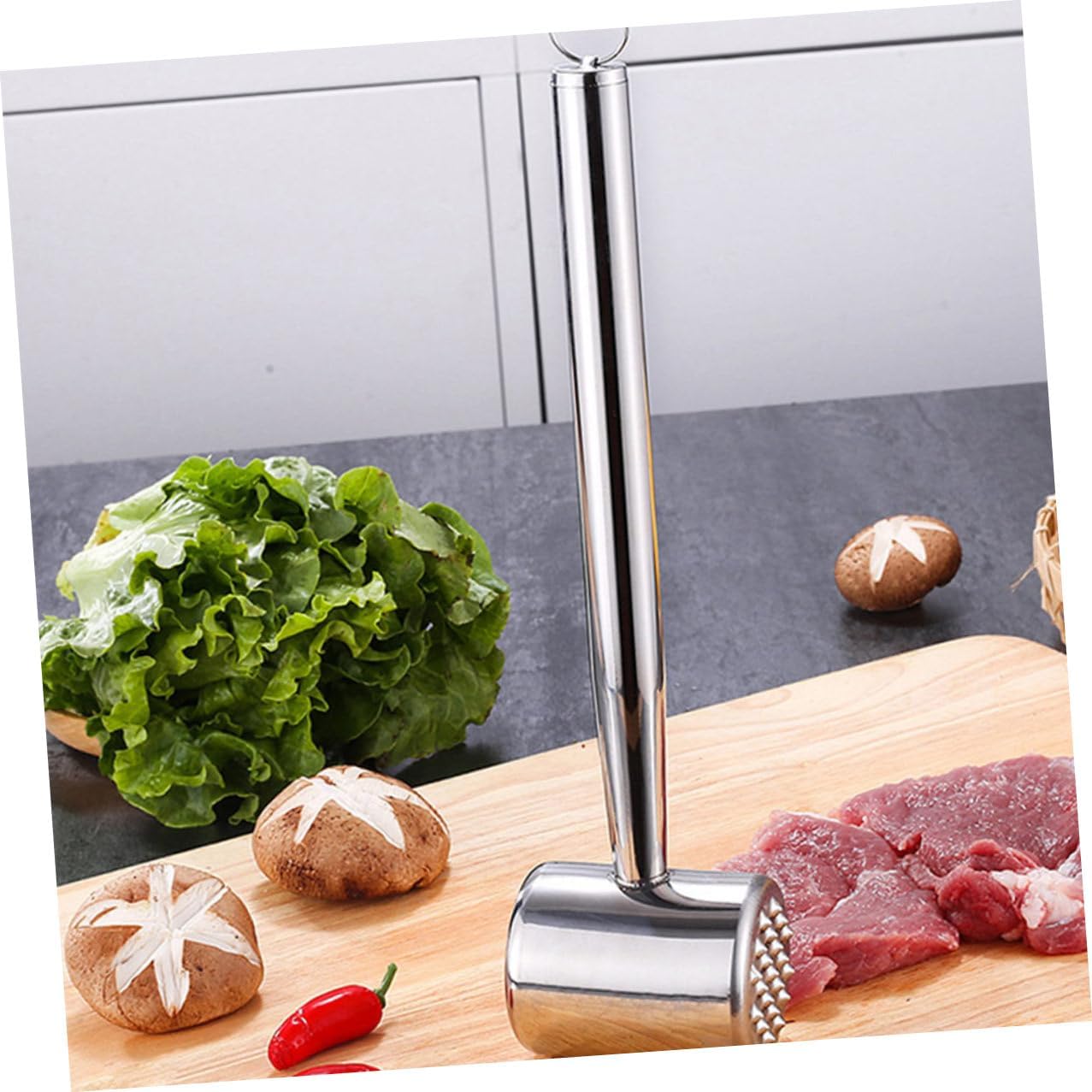 2pcs Stainless Steel Meat Tenderizer Hammer Set for Kitchen Use, Dual-sided Beef and Pork Pounders, Silver Sturdy Kitchen Steak Hammers for Home Cooking