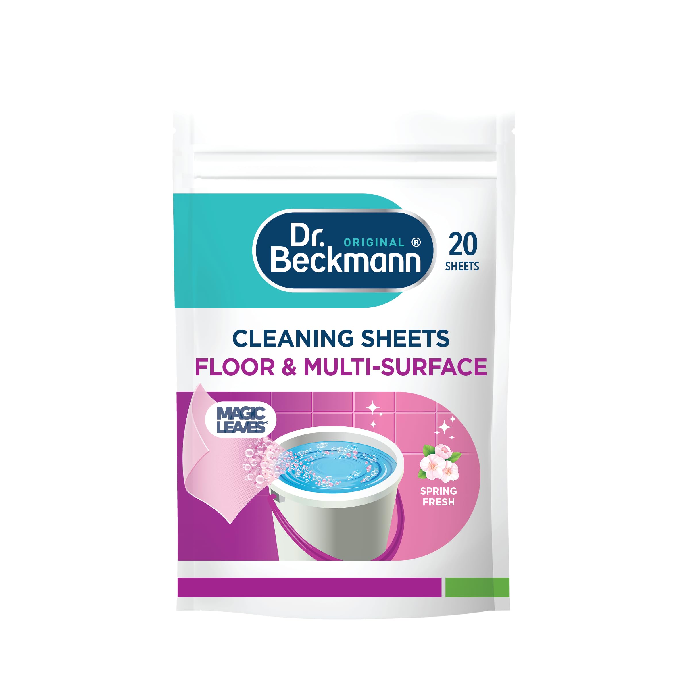 Dr. Beckmann Floor & Multi-Surface Cleaning Sheets |Powerful Against Dirt & Grease | Fast Drying | Gentle on Surface | Spring Fresh | 20 Sheets