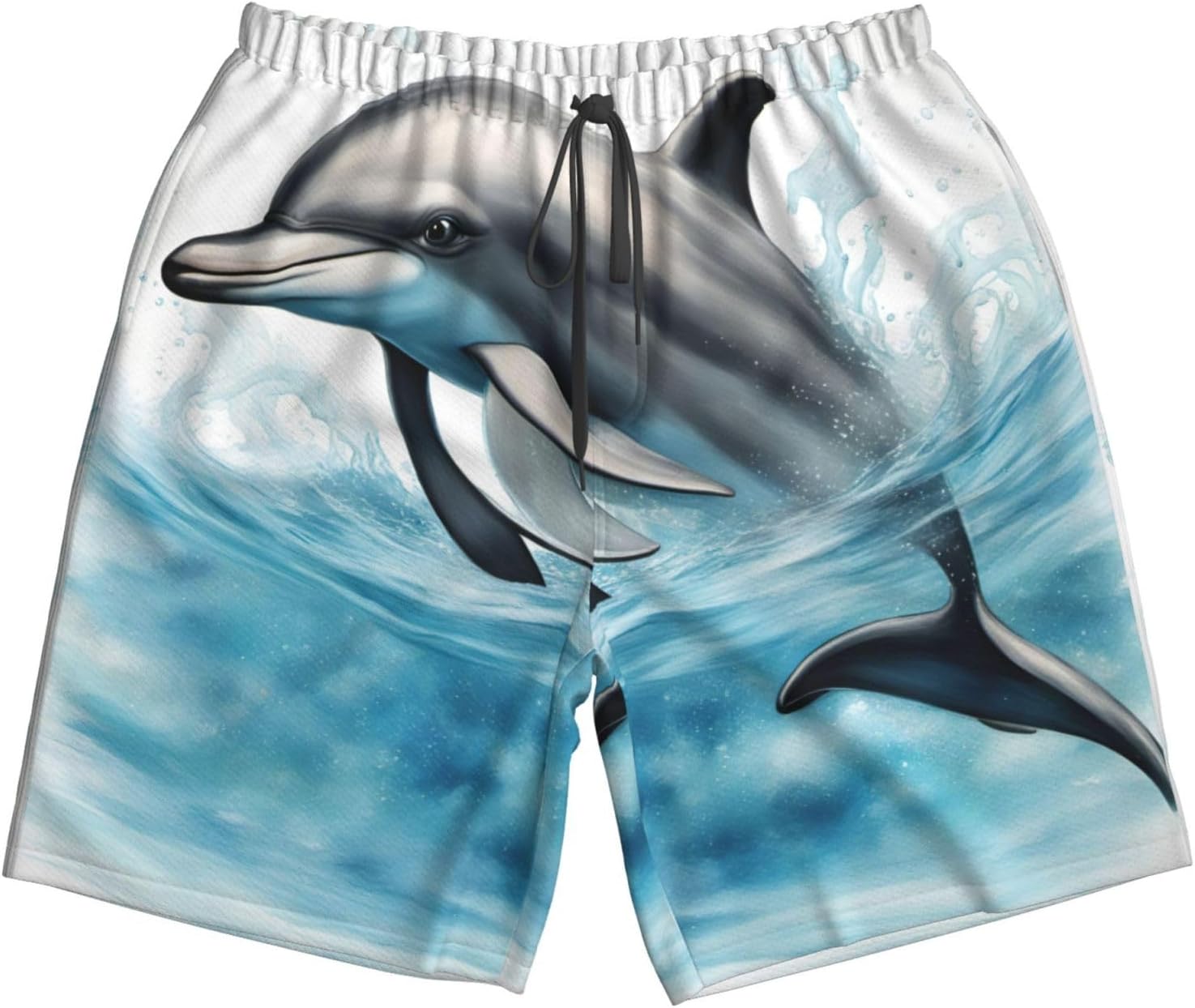 Mens Ocean Dolphin Looking at You Print Beach Shorts,Casual Summer Shorts for Men,Quick Dry Polyester