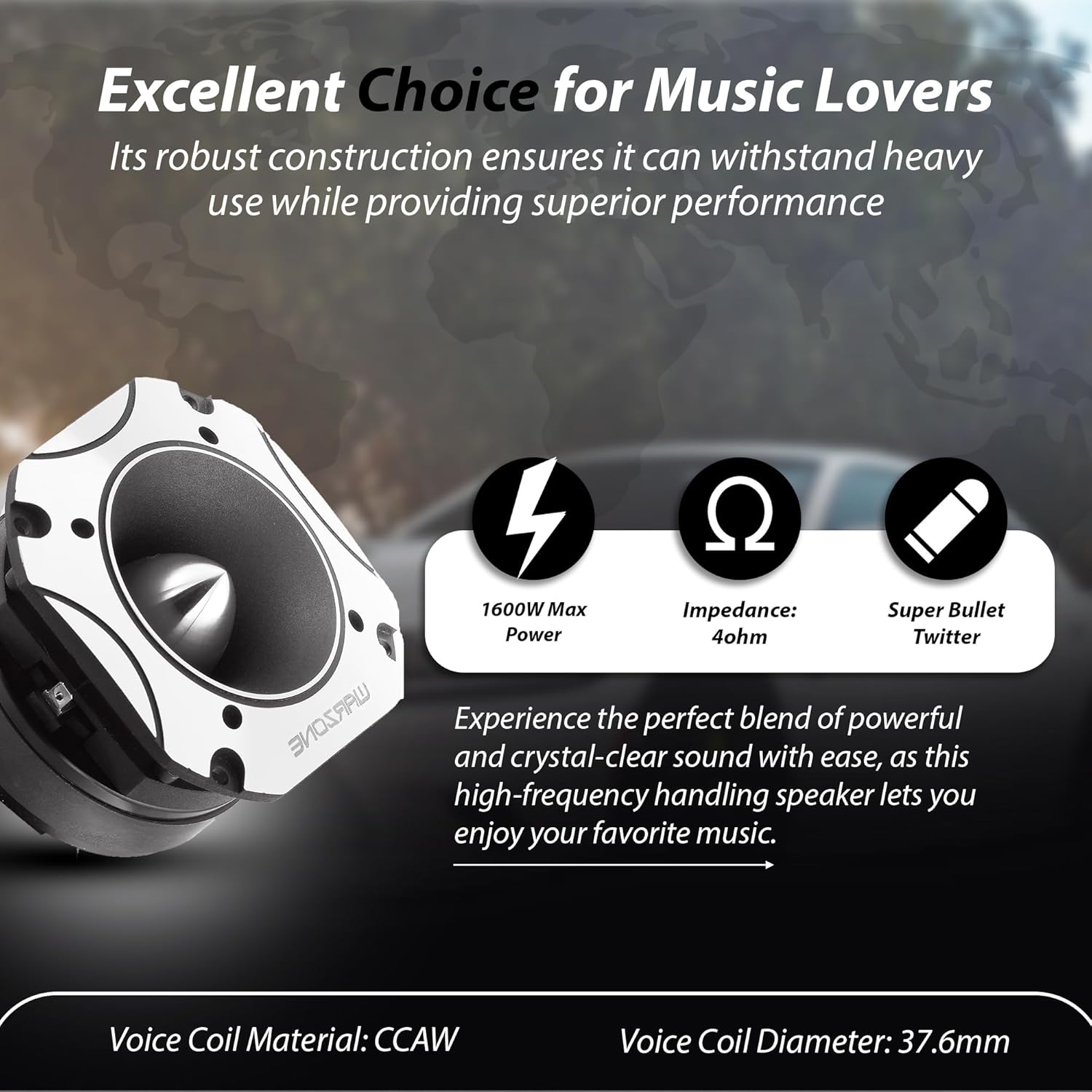 2X War-Zone WZ60TW 4.02-Inch Super Tweeter Speaker, 4 Ohm, 3200W Total Max Power, 105dB Sensitivity, Titanium Diaphragm, CCAW Voice Coil for Pro Car Audio (Pair)