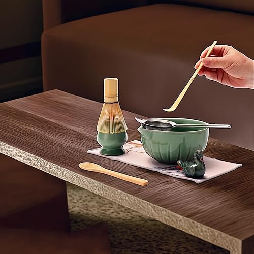 Miniatura 6 de Accesorio de ceremonia japonesa de matcha, batidor de matcha, cuchara de té, soporte para batidor, 1 tazón de té, 1 tamiz de té, el juego perfecto