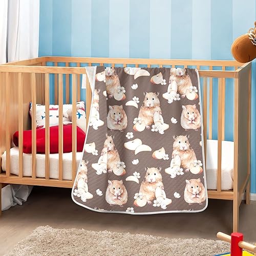 Miniatura 6 de Ollabaky Manta de algodón con diseño de hámster para niños y niñas, manta de algodón para cuna, cochecito o guardería, manta de recepción unisex de
