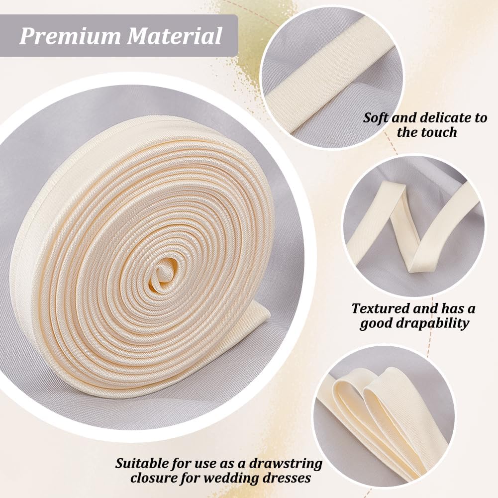 AHANDMAKER 2Pcs 82.28 Inches Women's Tie Back for Wedding Bridal Gown, 0.51 Inch Adjustable Lace up Dress Cord Back, Lacing Cord Corset Ribbon Replacement for Zipper Replacement or Buttons, Champagne