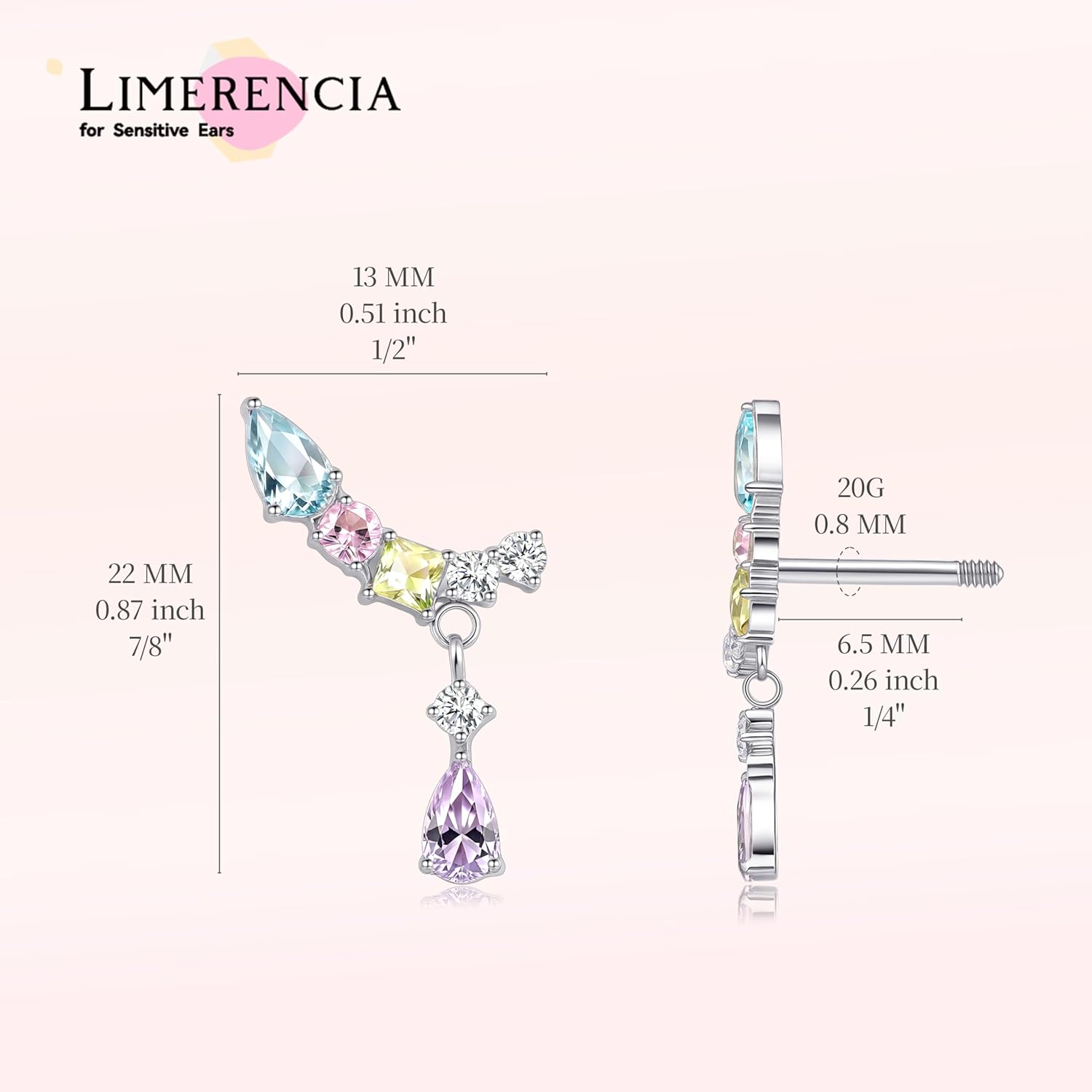 Limerencia Hypoallergenic Titanium Screw Back Earrings Implant Grade Cubic Zirconia G23 20G Ear Crawler Studs Earrings for Sensitive Ear Cartilage Jewelry - Image 5