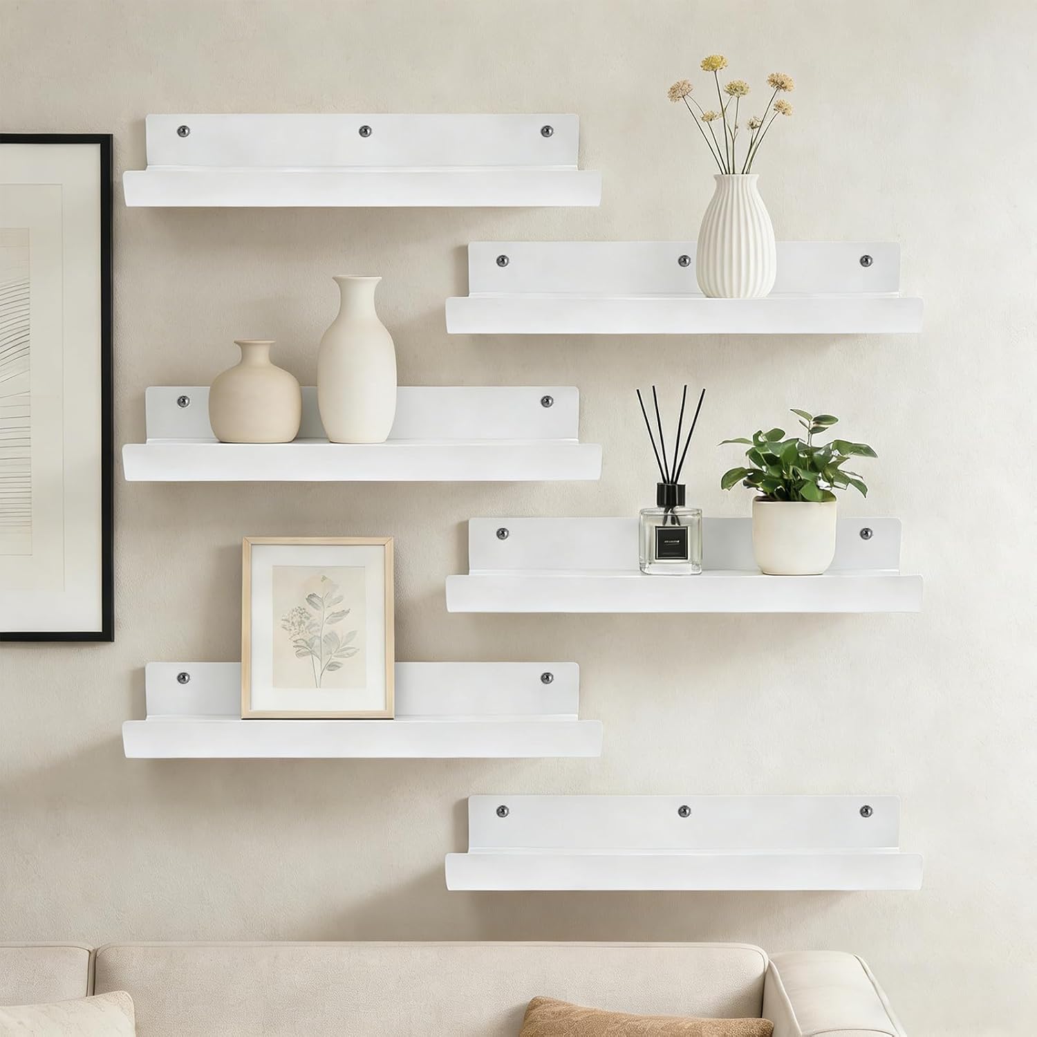 Pack of 6 30 cm Acrylic Shelf Wall No Drilling White Floating Shelf Acrylic Shelves Wall Self-Adhesive Wall Shelf Acrylic Floating Shelf Acrylic Holder for Living Room, Office, Kitchen
